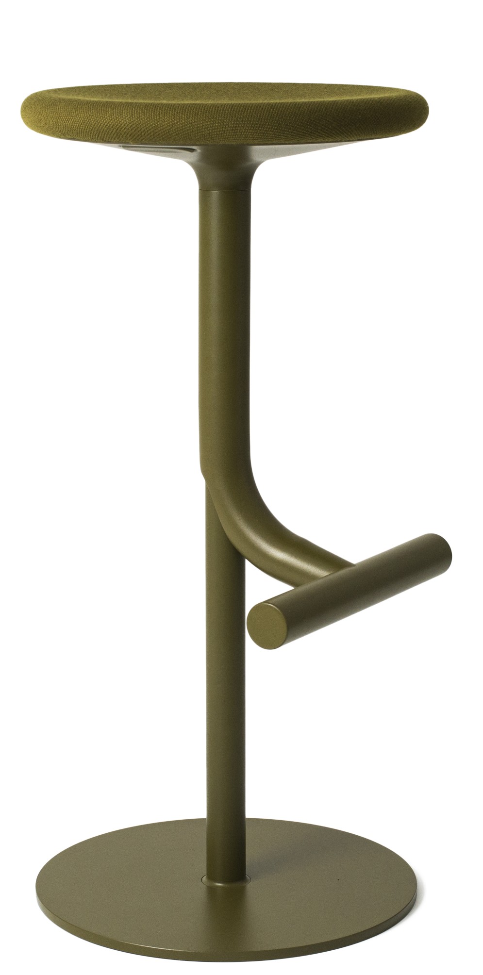 Tibu Stool Hocker von Magis, olivgrün, mit Fußstütze und rundem Sitzpolster.
