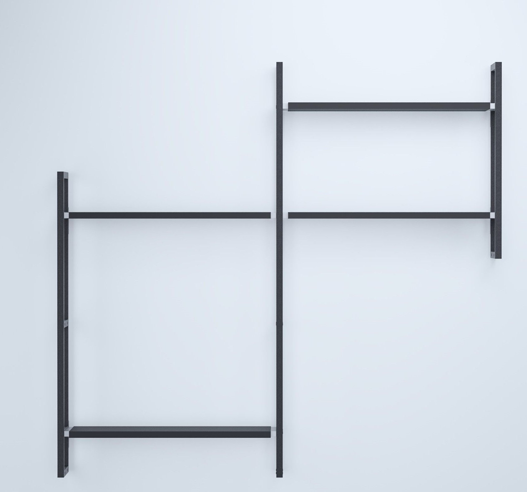 Schwarzes Wandregal Grundmodul D Oncono, modernes Regalsystem für die Wandmontage, minimalistisches Design.