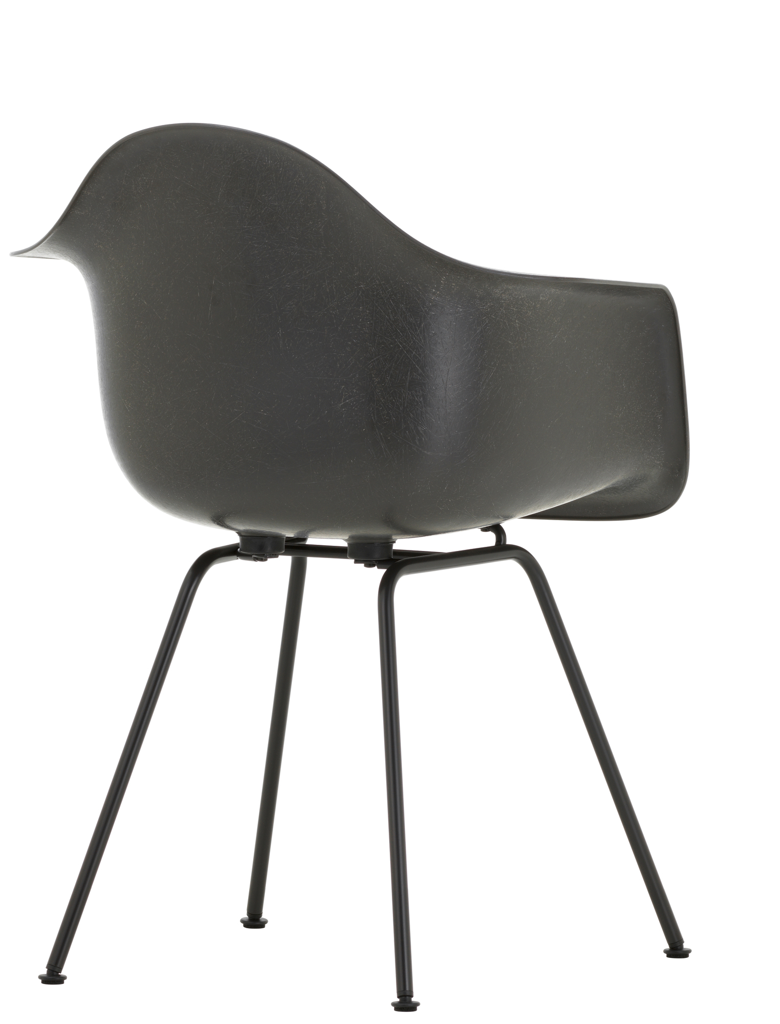 Schwarzer Eames Fiberglass Arm Chair DAX Stuhl mit Metallbeinen, Designklassiker für Wohnzimmer und Büro.