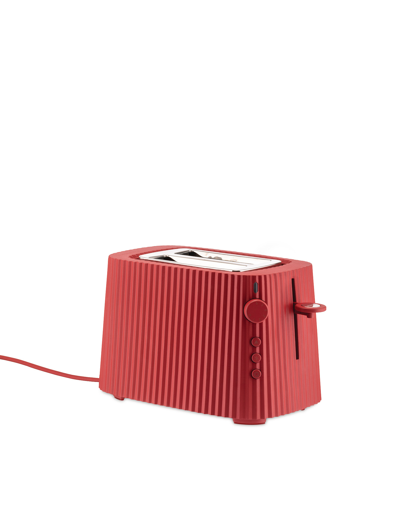 Roter Alessi Plissé Toaster: Kompakter Küchen-Toaster mit Rillen-Design für stilvolles Toasten.