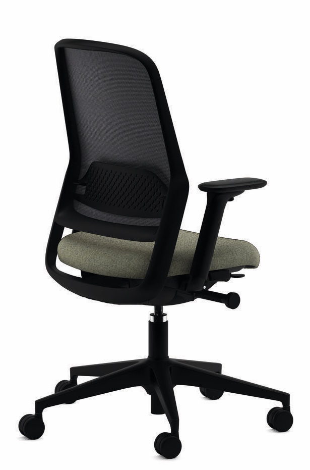 Rückansicht des Wilkhahn Drehstuhls 164/7 ME mit Netzrücken und grauer Sitzfläche.