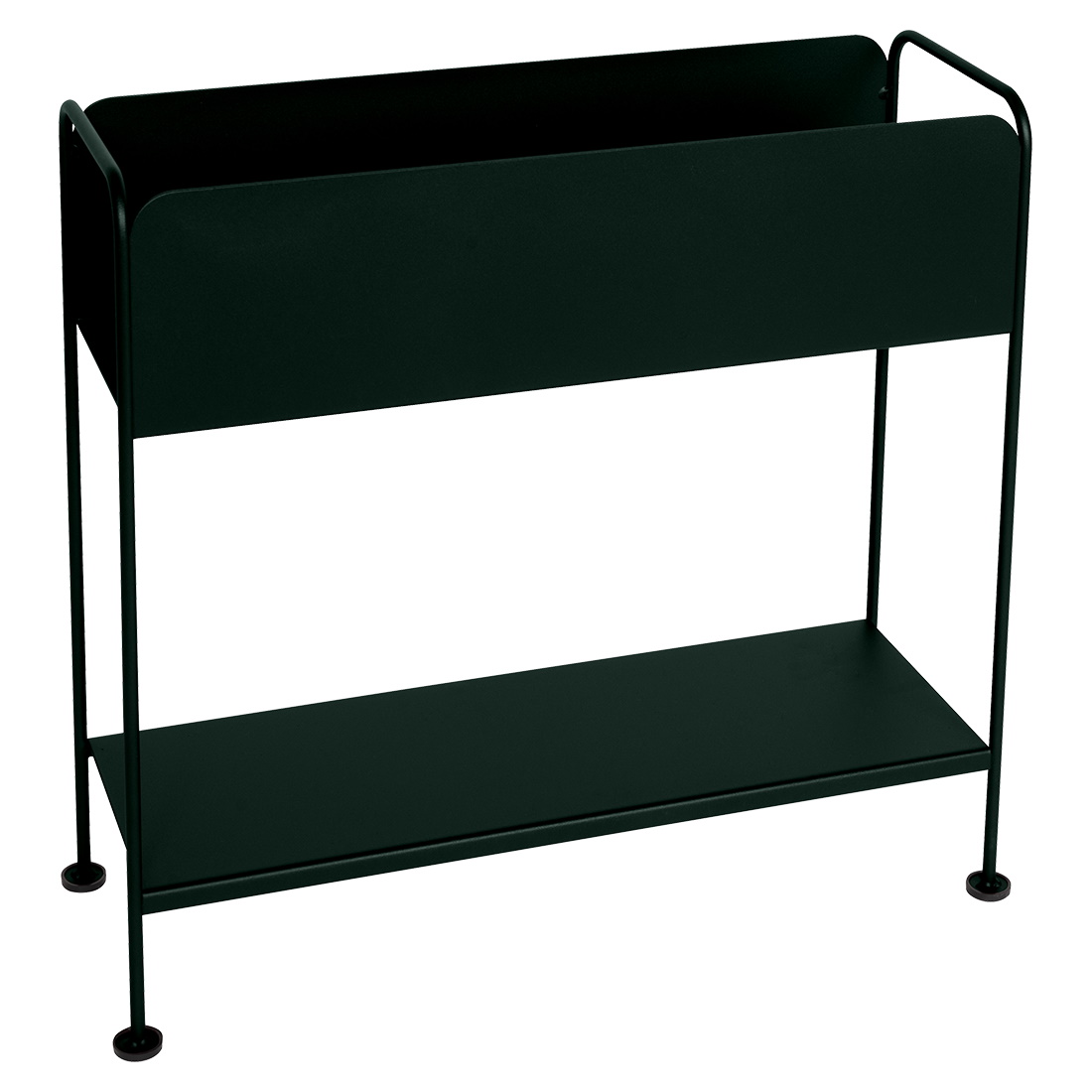 Schwarzer Fermob Picolino Blumentopf für den Außenbereich mit zwei Ebenen und minimalistischem Design.