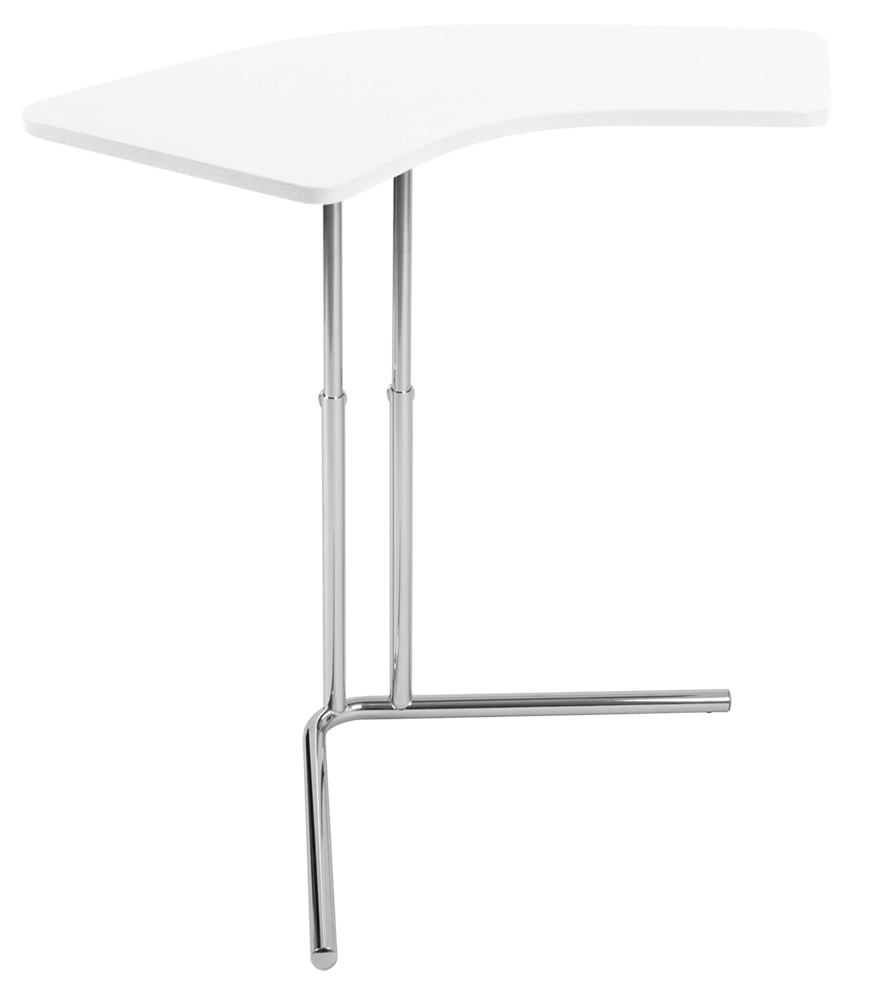 Weißer K26L Beistelltisch von Tecta mit verchromtem, höhenverstellbarem Gestell. Moderner, minimalistischer Tisch für Wohnzimmer und Büro.