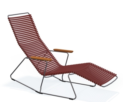 Click Sunrocker Sonnenliege für den Garten, rotbraune Outdoor Liege mit Armlehnen aus Holz.