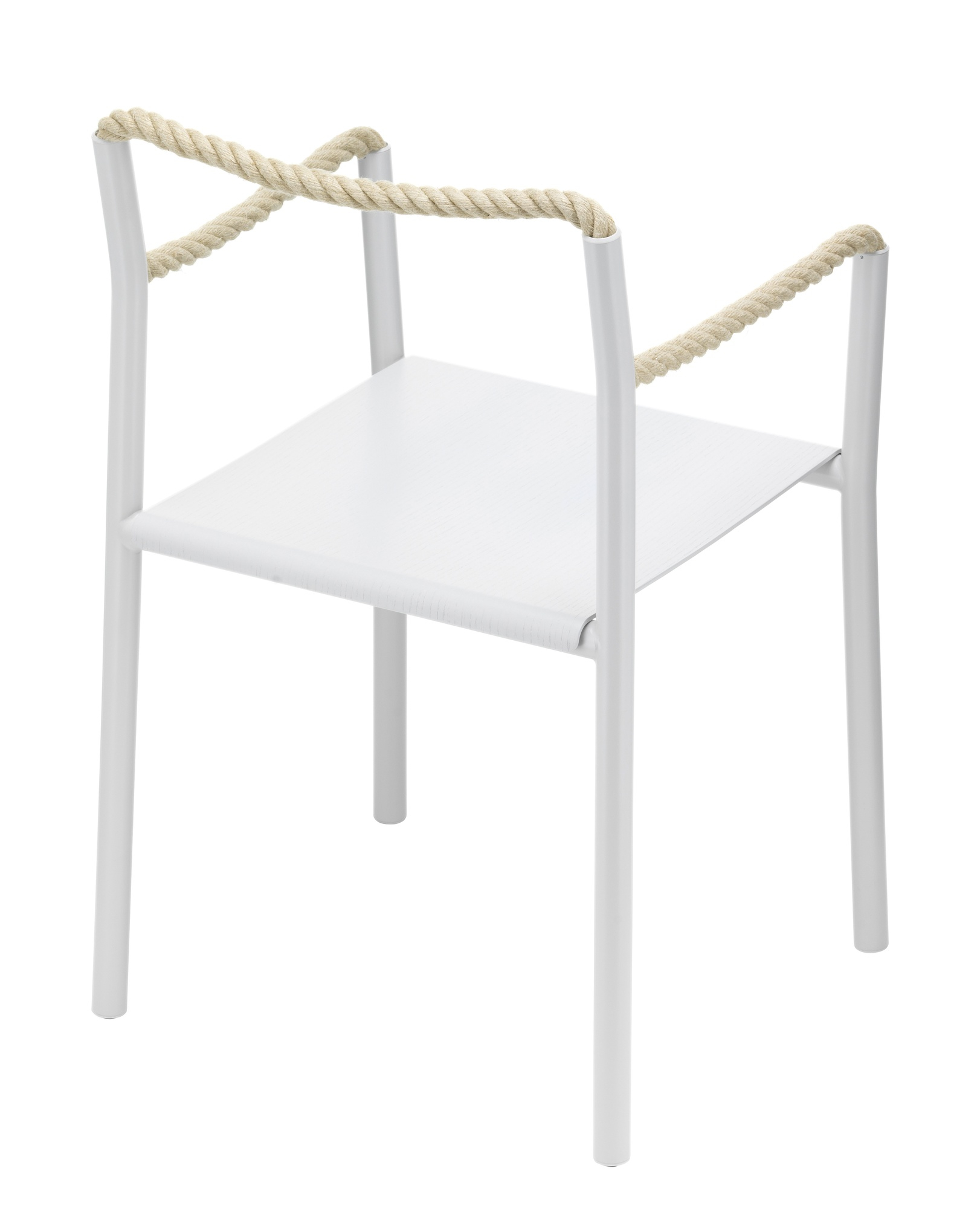 Weißer Rope Chair Stuhl von Artek mit Seil-Armlehnen, moderner Designstuhl für Wohnzimmer und Esszimmer.