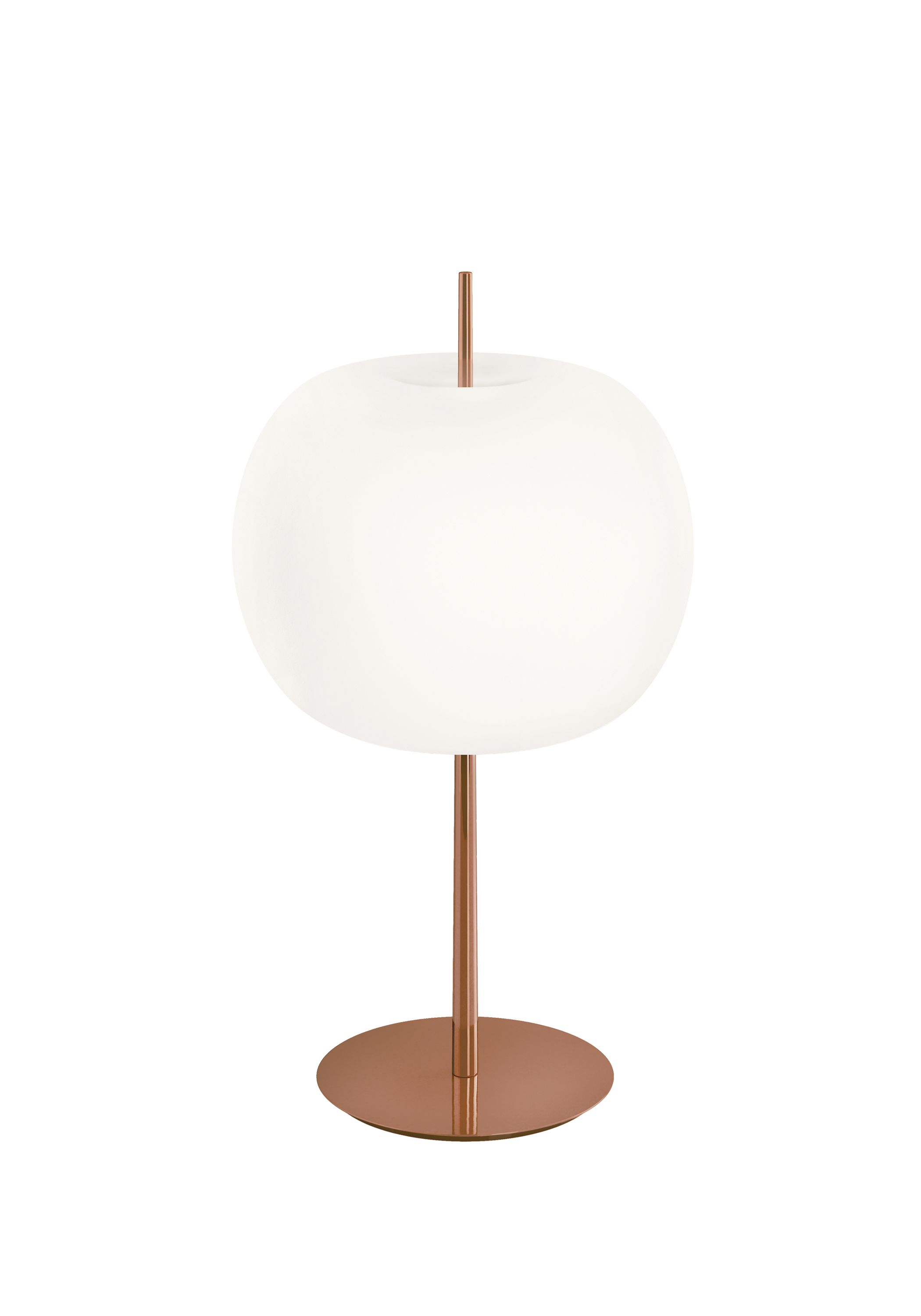 Kushi XL Tischleuchte Kupfer von Kdln: Moderne Lampe mit rundem Lampenschirm und Kupferfuß.