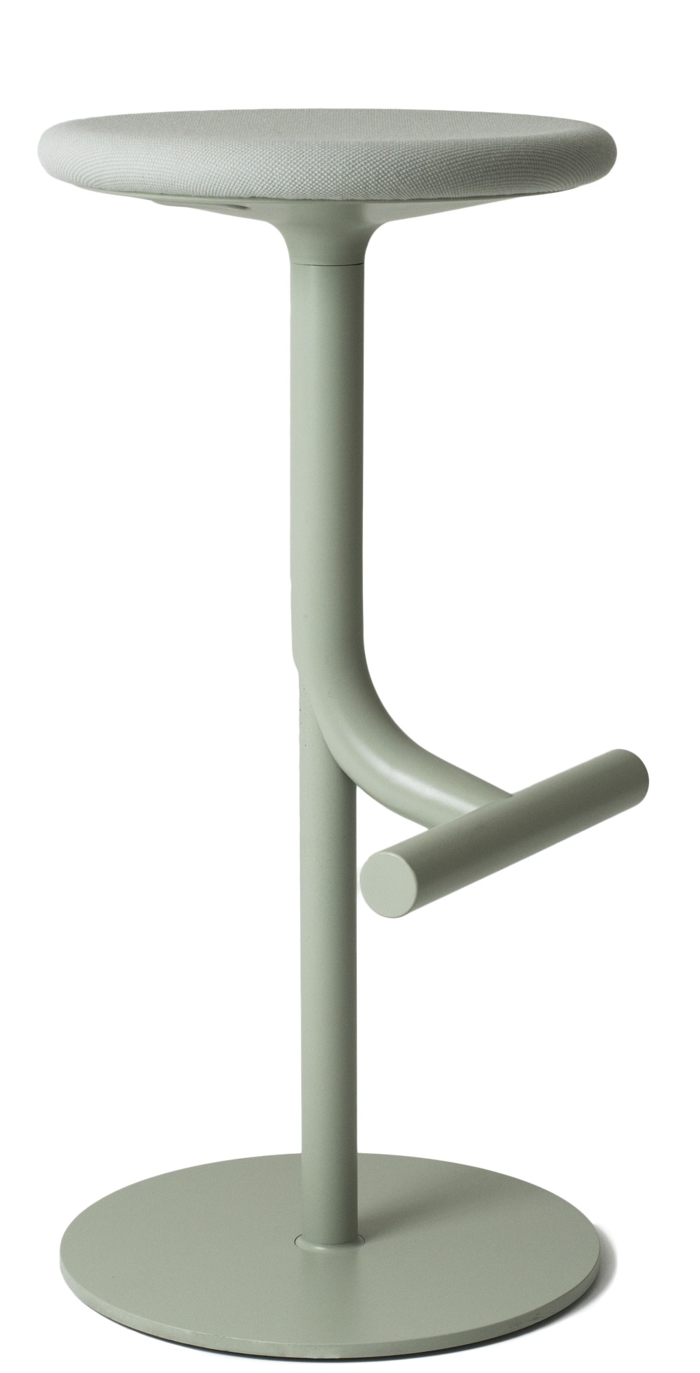 Tibu Stool Hocker von Magis, moderner Barhocker in Salbeigrün mit Fußstütze und rundem Sitz.