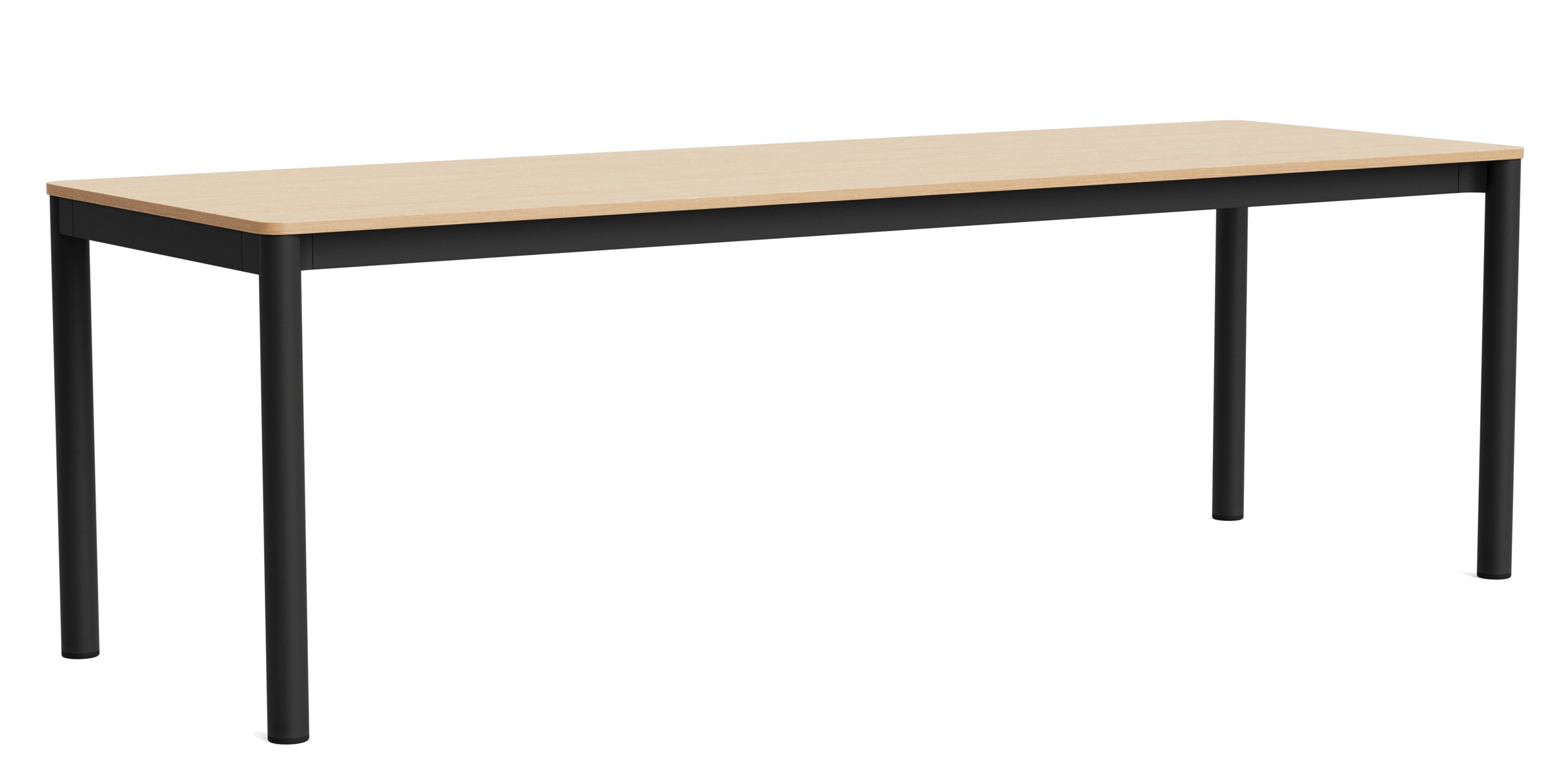 Annex Table Flush Esstisch von Hay mit heller Tischplatte und schwarzem Metallgestell, freigestellt.