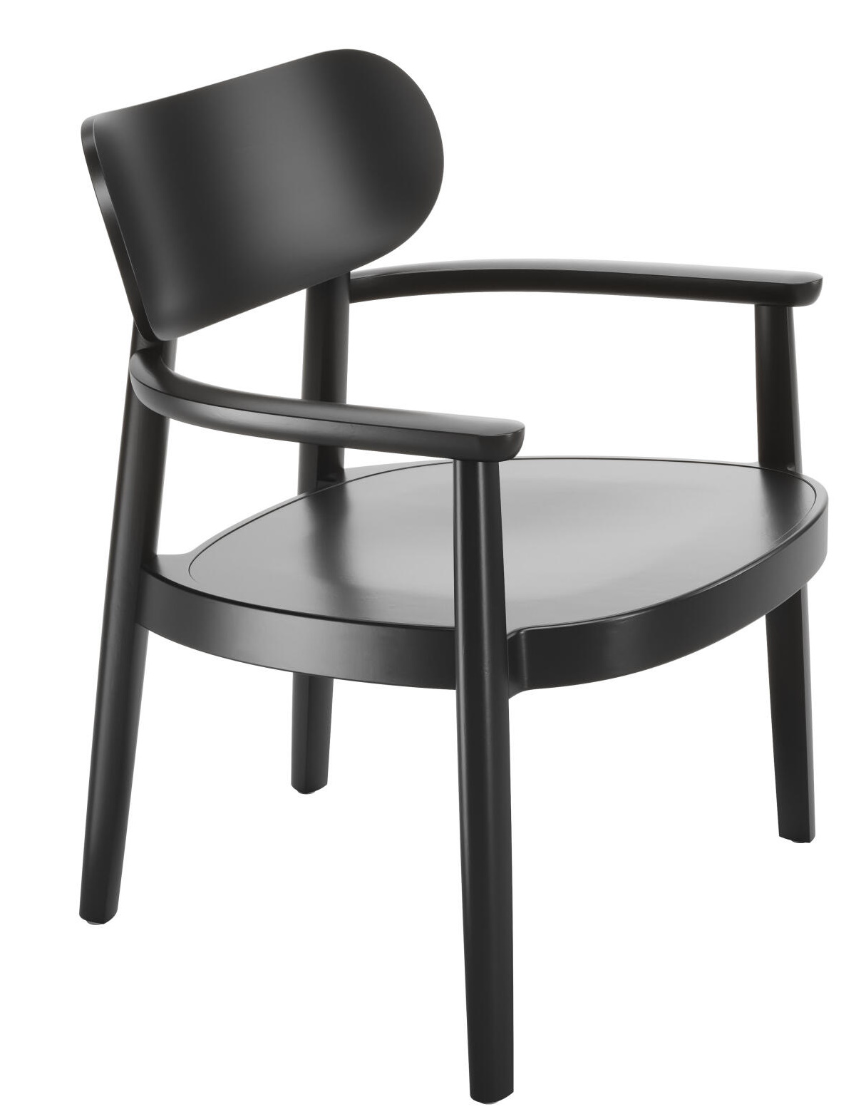 Schwarzer Holzsessel mit Armlehnen von Thonet, Modell 119 MF, für Esszimmer oder Wohnbereich.