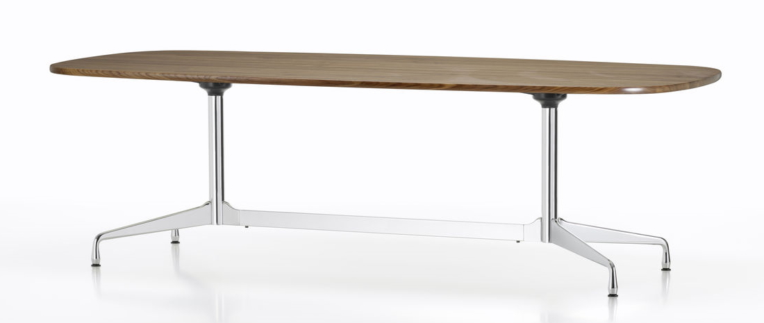 Eames Segmented Table Esstisch Bootsform 220 cm Vitra mit Holzplatte und verchromtem Gestell.