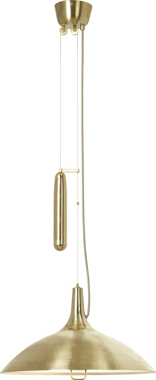 A1965 Pendelleuchte von Gubi in Messing: Elegante Hängelampe mit verstellbarer Höhe für stilvolle Beleuchtung.