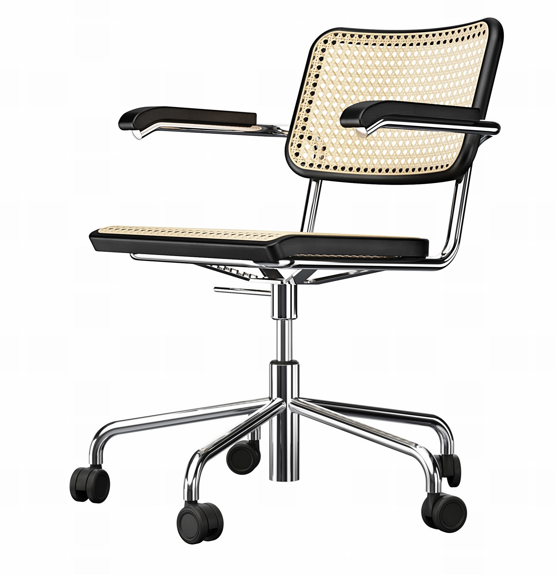S 64 VDR Thonet Drehstuhl mit Stahlrohrgestell und Wiener Geflecht für Büro und Homeoffice.
