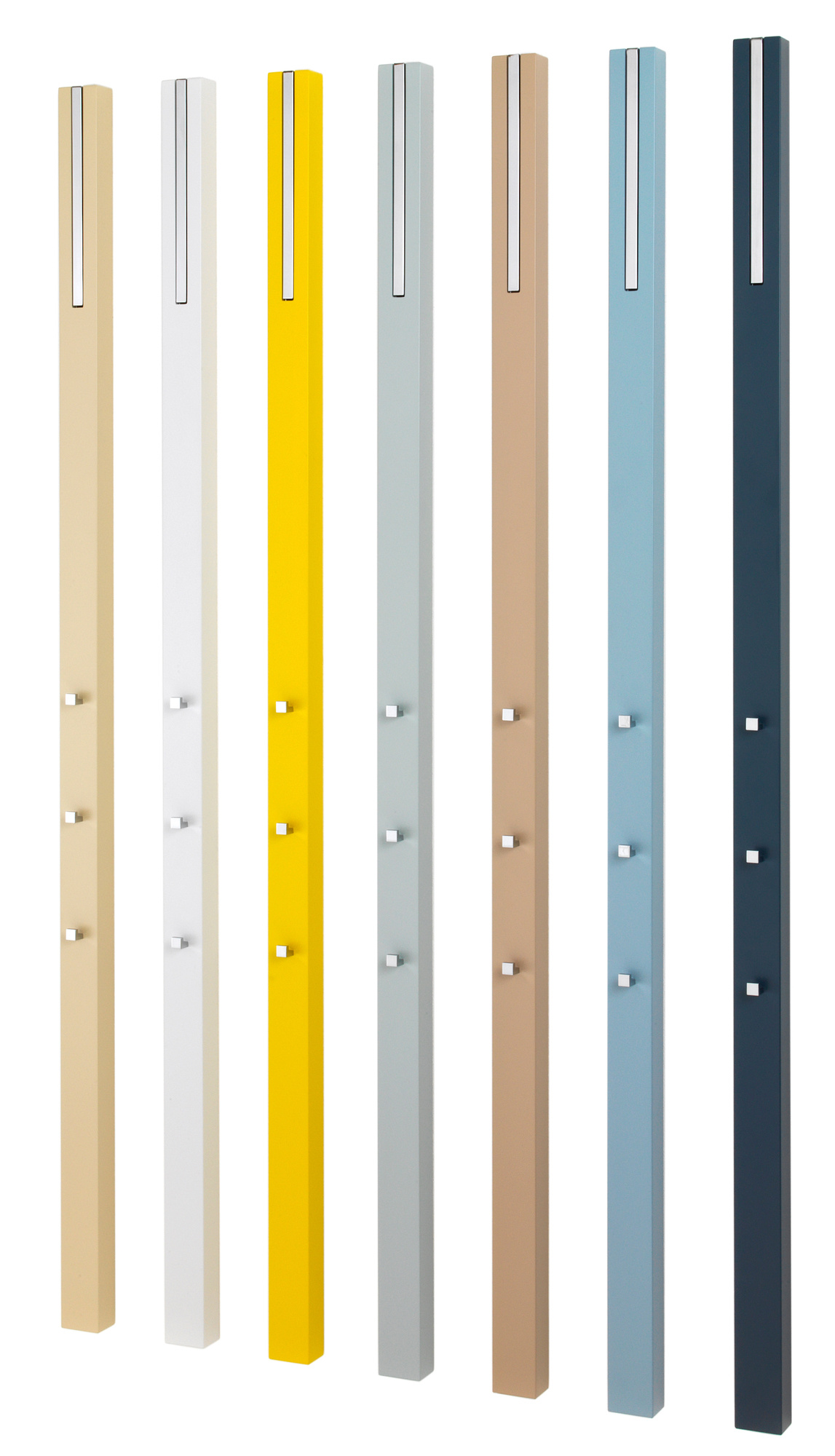 Schönbuch Line Garderobenelemente in verschiedenen Farben: Moderne Wandgarderobe mit minimalistischem Design und praktischen Haken.