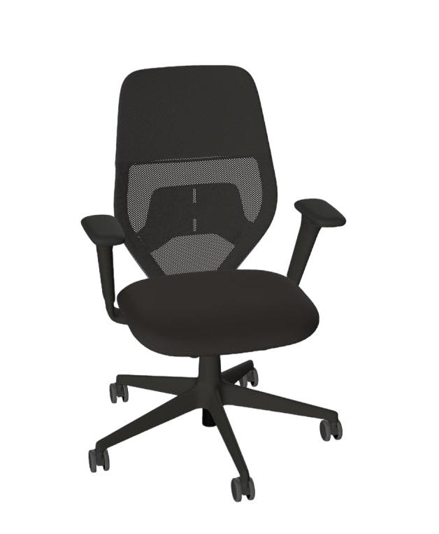 Schwarzer ACX Light Bürostuhl von Vitra mit Netzrückenlehne und Armlehnen, ideal für Büro und Homeoffice.