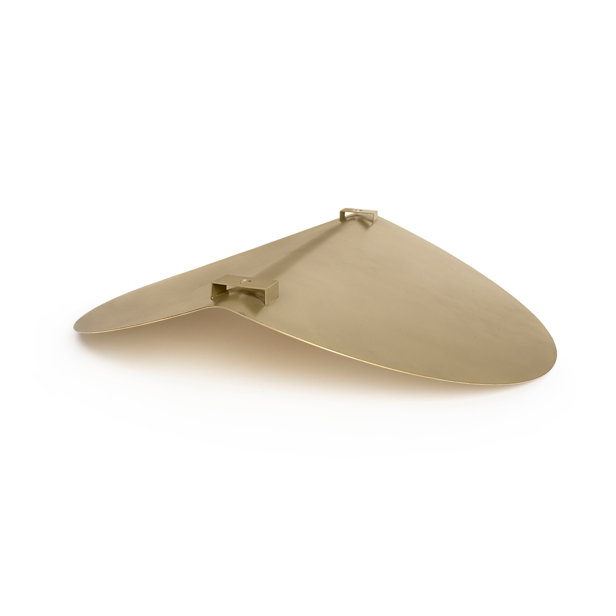 Imago Mirror Object: Messingfarbener Wandspiegel in ungewöhnlicher Form mit Halterungen, modernes Design.