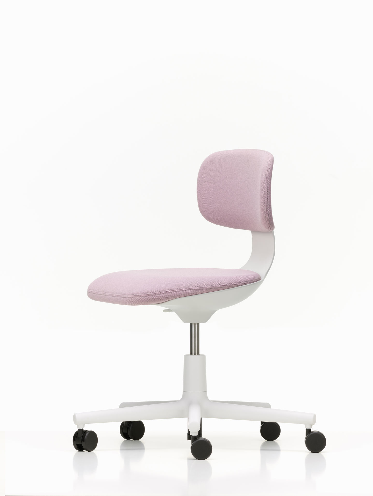Vitra Rookie Bürodrehstuhl in Rosa und Weiß, ergonomischer Schreibtischstuhl mit Rollen für Kinder.