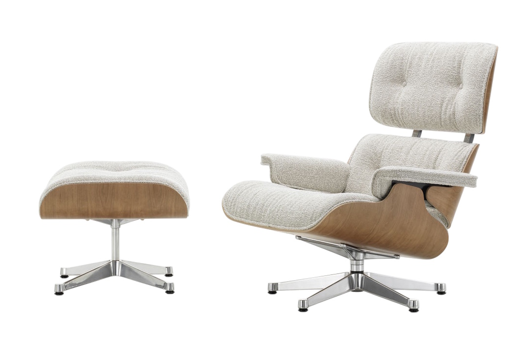 Eames Lounge Chair & Ottoman fauteuil VOORKEURSCOMBINATIE Nubia, cream sand, gepolijst, kersenhout