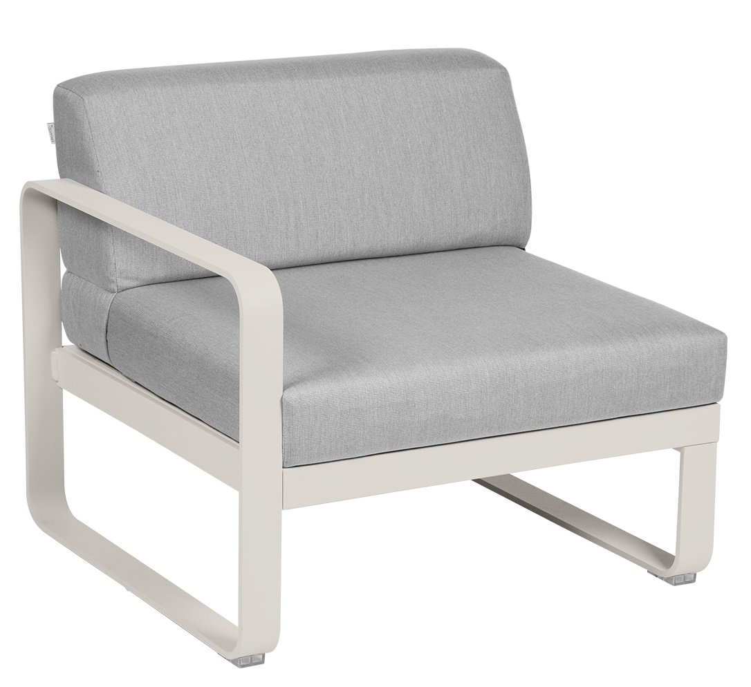 Bellevie Outdoor Sofa Modul links, 1-Sitzer in Hellgrau mit weißem Rahmen. Gartenmöbel für Terrasse.