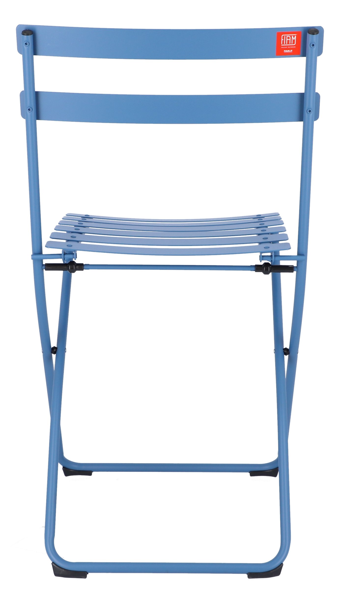 Fiam Spring Klappstuhl in Hellblau, Outdoor Gartenstuhl aus Metall, platzsparend zusammenklappbar.