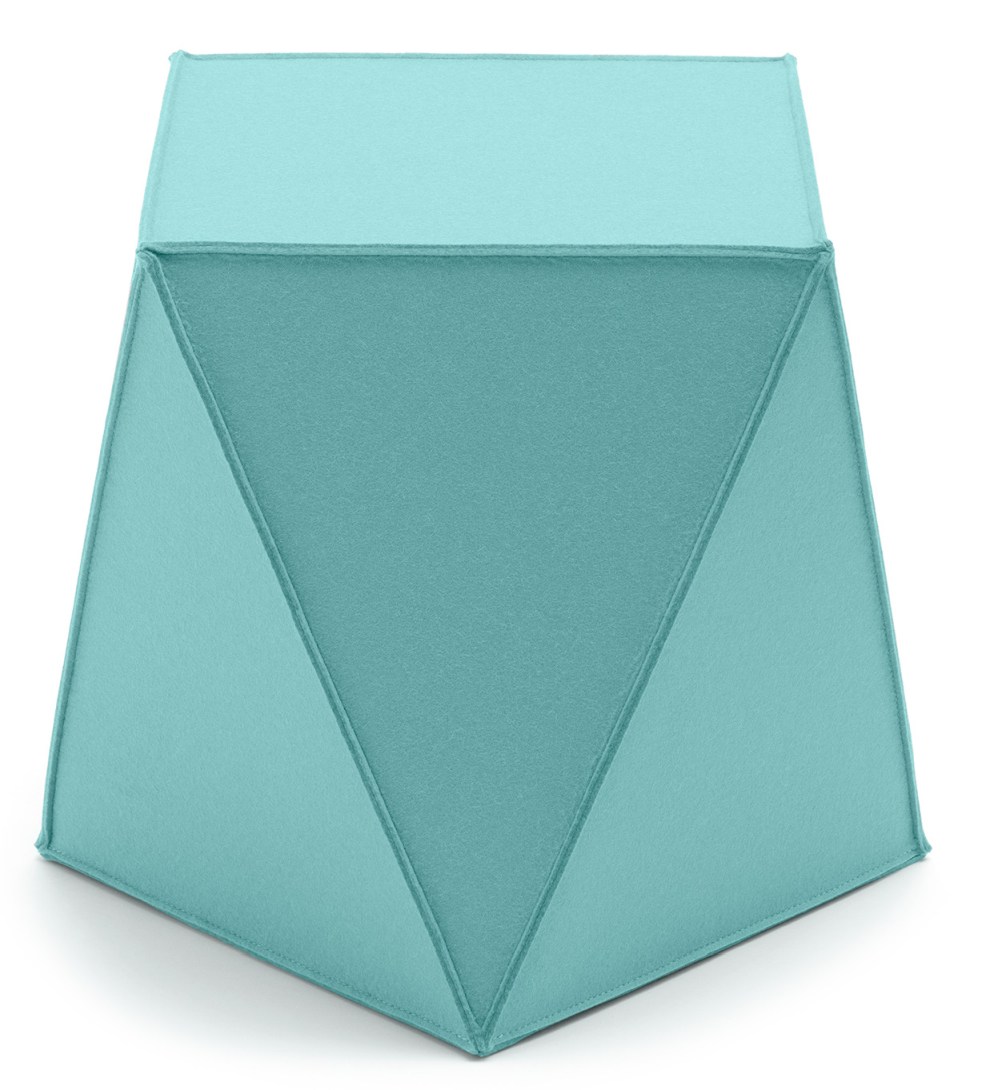 Brilli Sitzmöbel von Hey-Sign, ein moderner, türkisfarbener Hocker aus Filz in geometrischem Design.