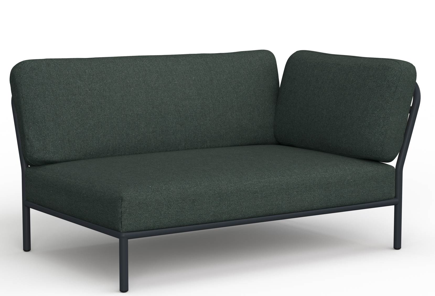 Houe Level Outdoor Sofa, dunkelgrünes Ecksofa mit minimalistischem Design für Garten und Terrasse.