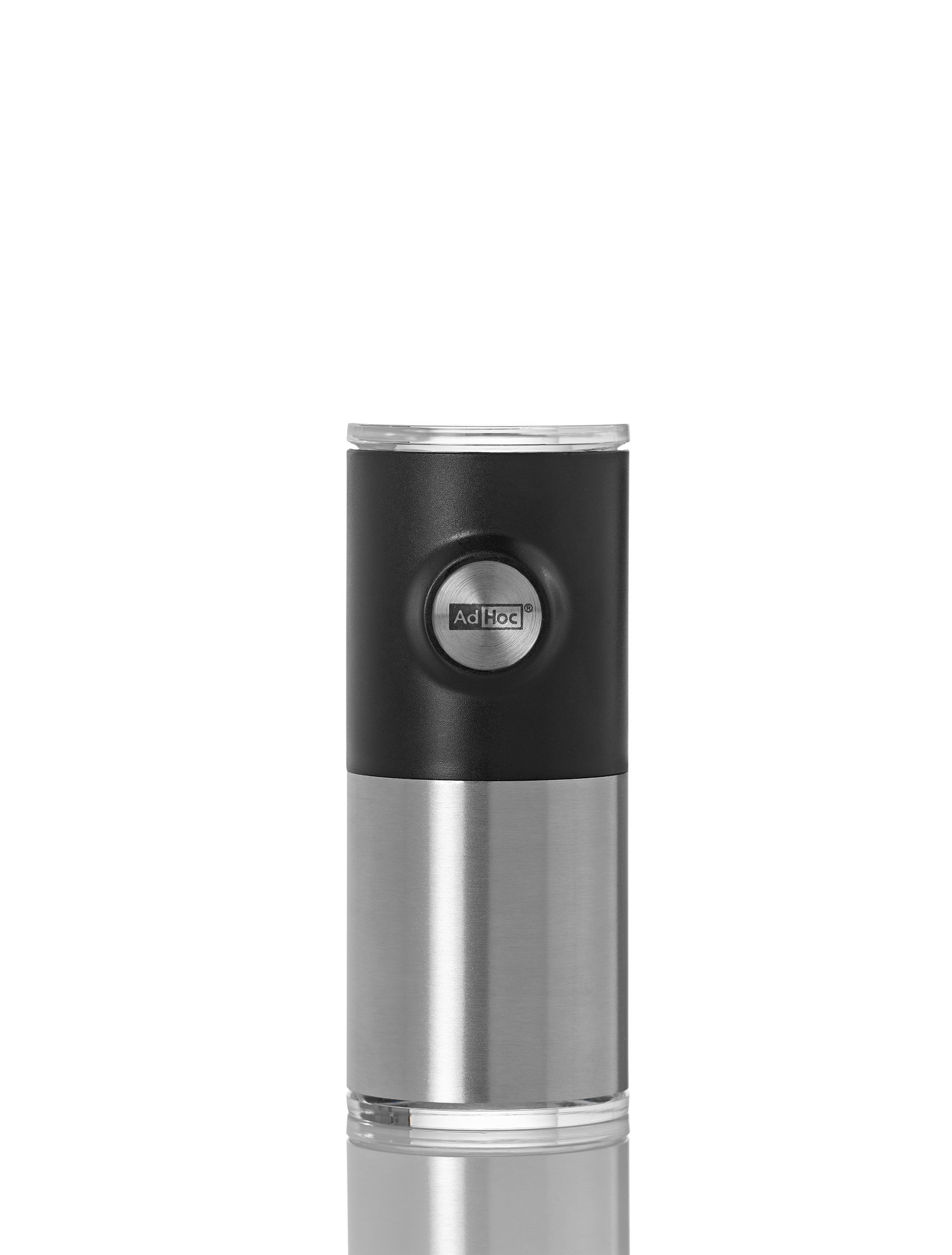 Schwarze AdHoc Pepnetic magnetische Mühle für Pfeffer oder Salz aus Edelstahl.