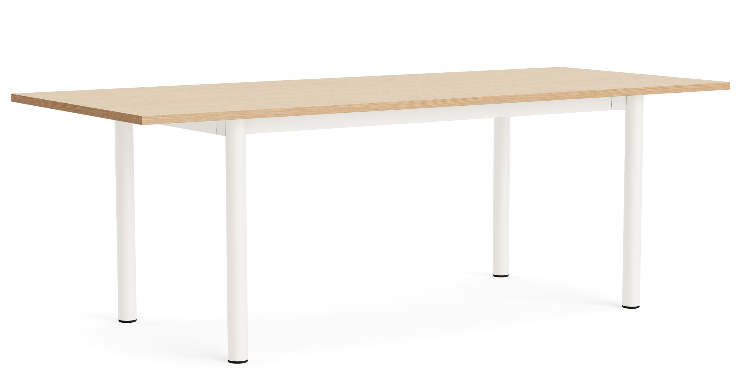 Annex Table Overhang Esstisch von Hay mit heller Tischplatte und weißen Beinen im minimalistischen Design.