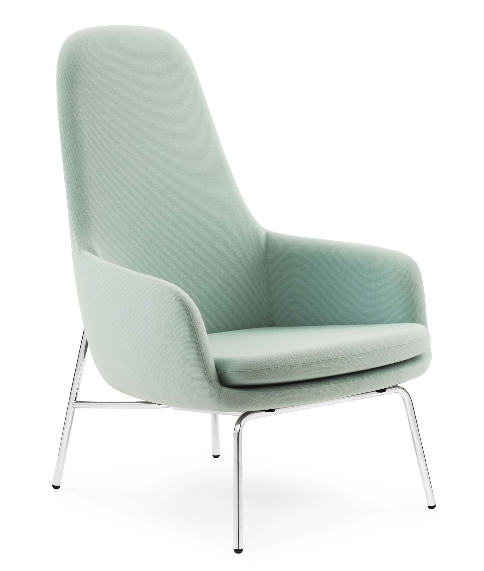 Mintfarbener Era Lounge Chair Sessel hoch von Normann Copenhagen mit verchromtem Metallgestell.