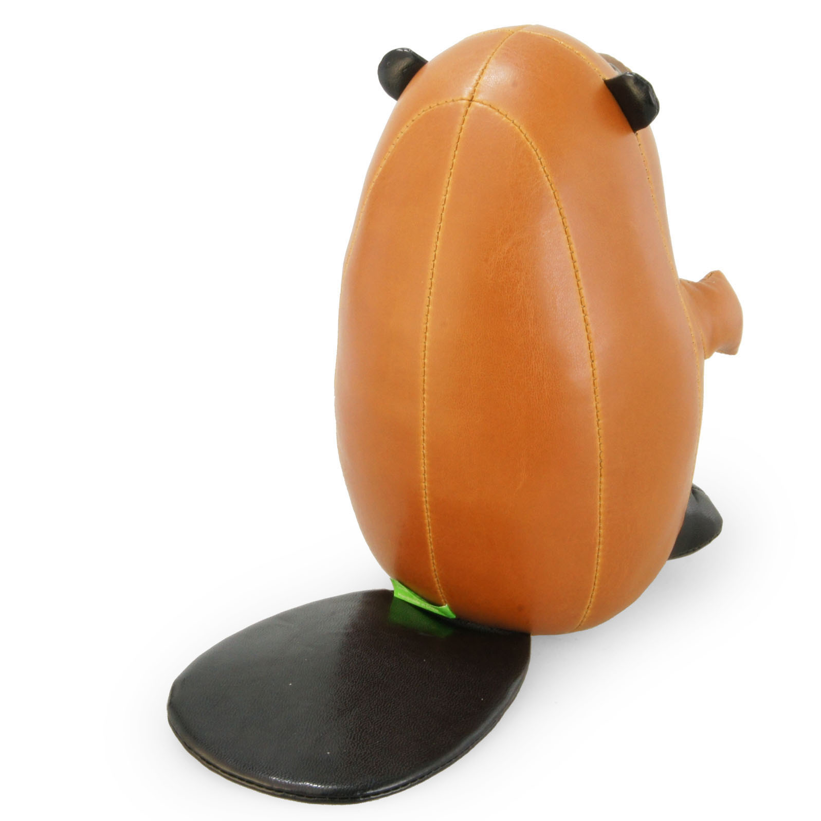 Rückansicht der Züny Buchstütze Classic Biber in Tan/Braun aus Kunstleder. Dekorative Tierfigur.