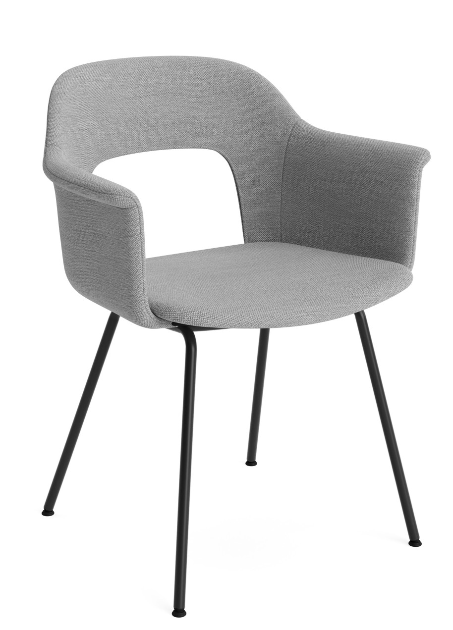 Layout Armchair 214 von Hay: Moderner Armlehnstuhl in Grau mit schwarzem Metallgestell für Esszimmer und Wohnbereich.