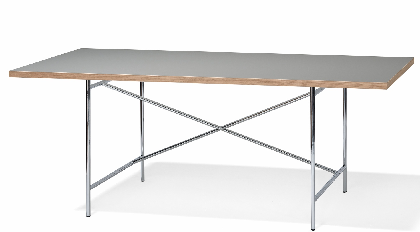 Eiermann Tisch mit grauer Tischplatte und verchromtem Stahlgestell von Richard Lampert, modernes Design für Büro und Zuhause.