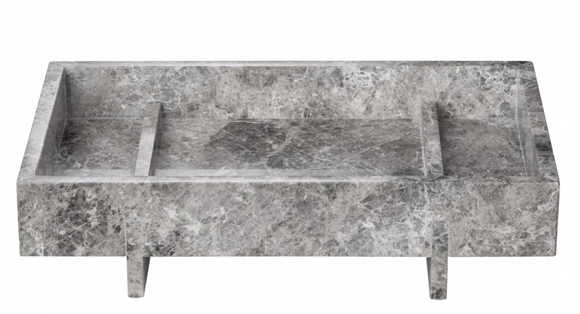 Abento Marmor Tablett von Blomus, rechteckig, grau marmoriert, mit Fächern und Füßen.