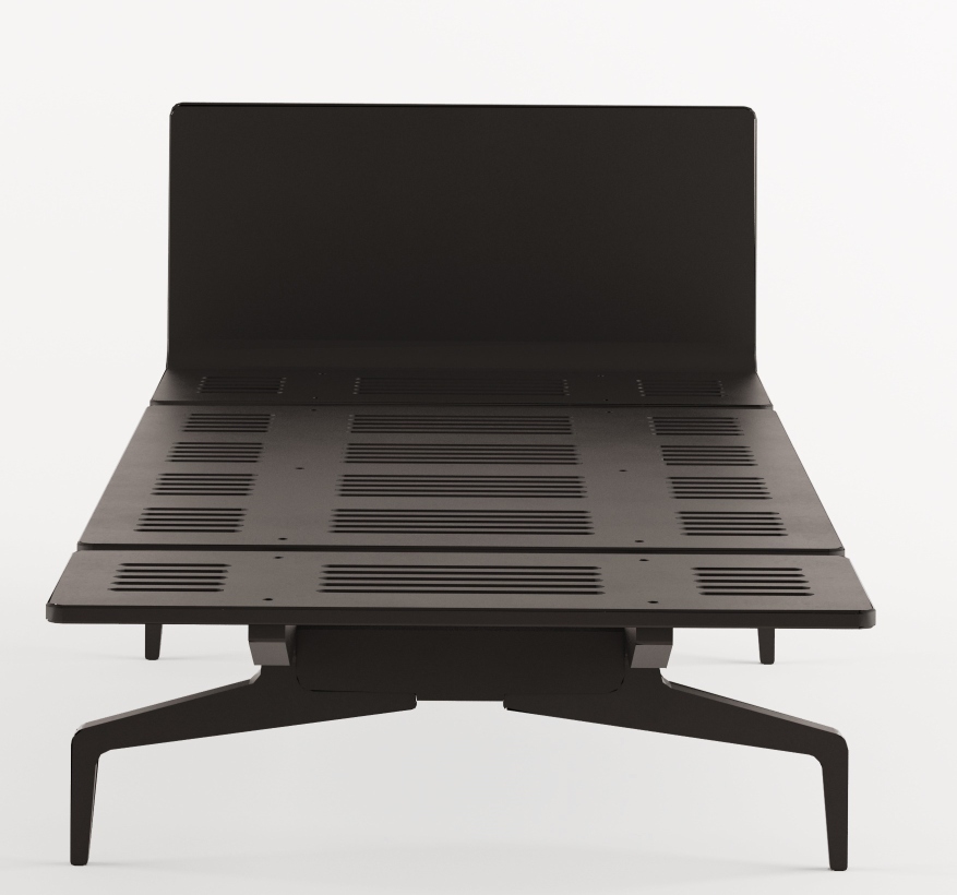 Schwarzes Legnoletto Bett von Alias mit Lattenrost und minimalistischem Design, Frontansicht.