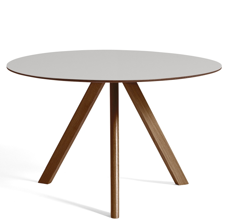 Heller Copenhague Tisch CPH 20 von Hay, runder Esstisch mit Holzbeinen, Durchmesser 120 cm.
