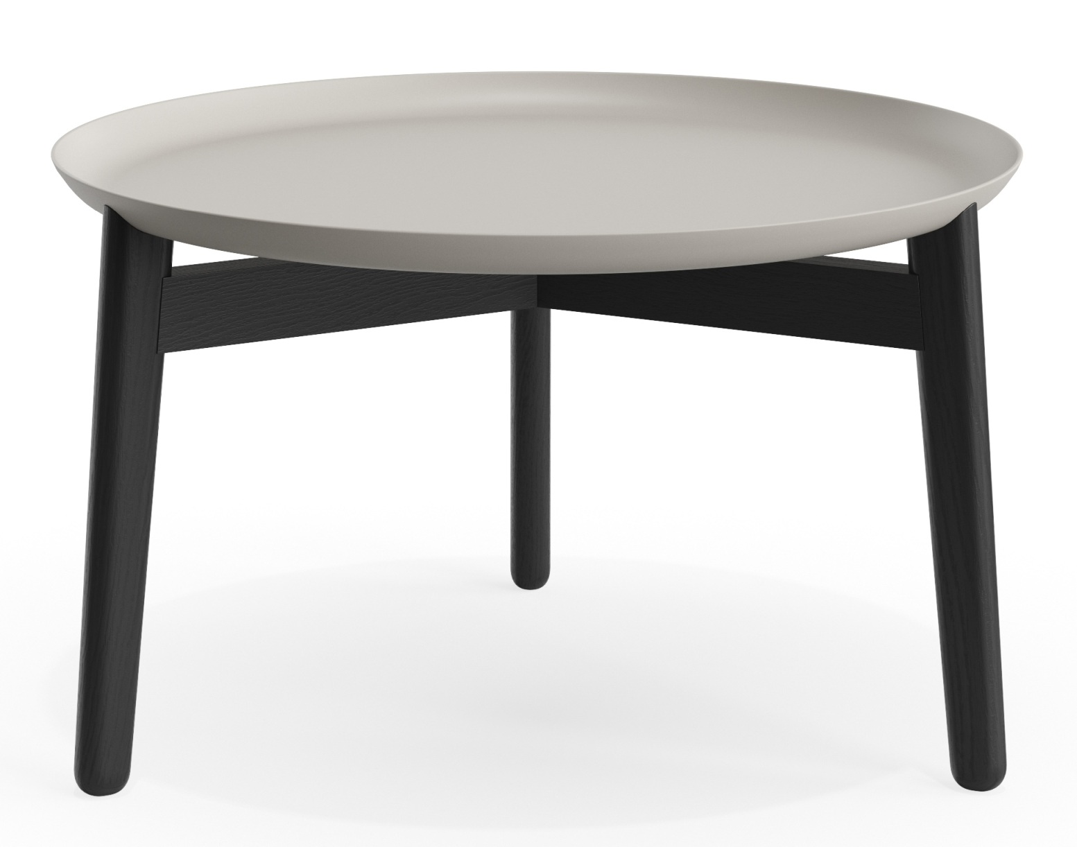 Plaisir 2 Beistelltisch von Zeitraum, runder Couchtisch mit Aluminiumplatte in Beige und schwarzem Holzgestell.