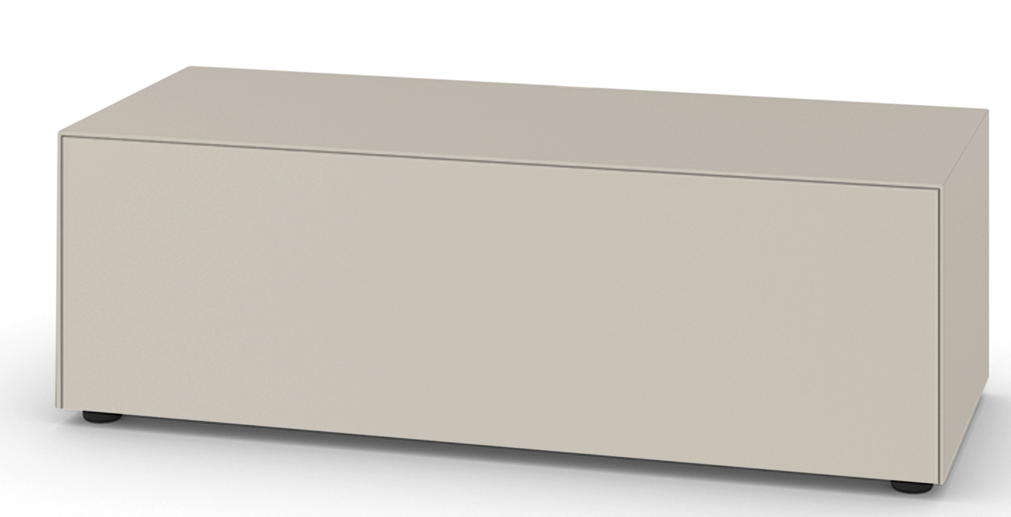 Piure Nex Pur Box TV-Lowboard in Beige mit Medienklappe für Wohnzimmer und Entertainment.