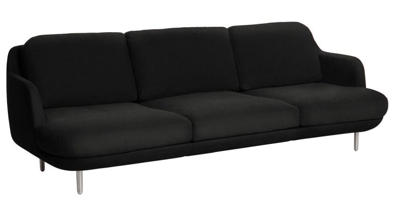 Schwarzes Lune Sofa von Fritz Hansen, modernes 3-Sitzer Sofa mit minimalistischem Design und eleganten Metallfüßen.