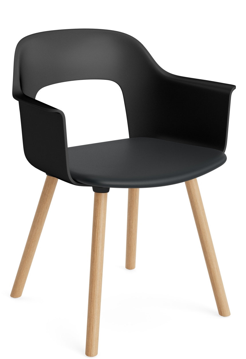 Schwarzer Hay Layout Armchair 223 Armlehnstuhl mit Sitzschale und hellen Holzbeinen, moderner skandinavischer Stuhl für Esszimmer und Büro.
