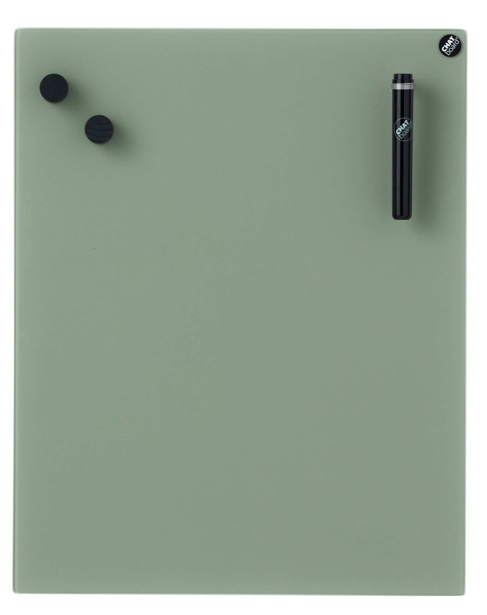 Grüne Chat Board Classic Glastafel für die Wand, magnetisch, mit Stift und Magneten.
