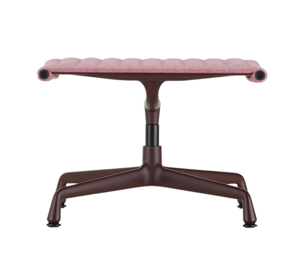 Vitra EA 125 Hocker, Aluminium Chair, rosafarbene Polsterung, braunes Gestell, modernes Design für entspanntes Sitzen.