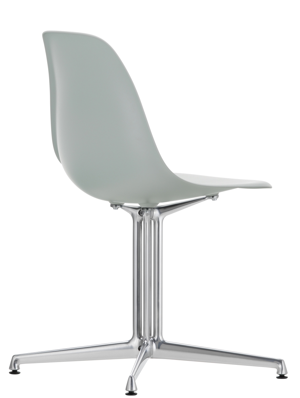 Eames Fiberglass Side Chair DSL Stuhl von Vitra mit verchromtem Vierfuß-Gestell, Rückansicht.