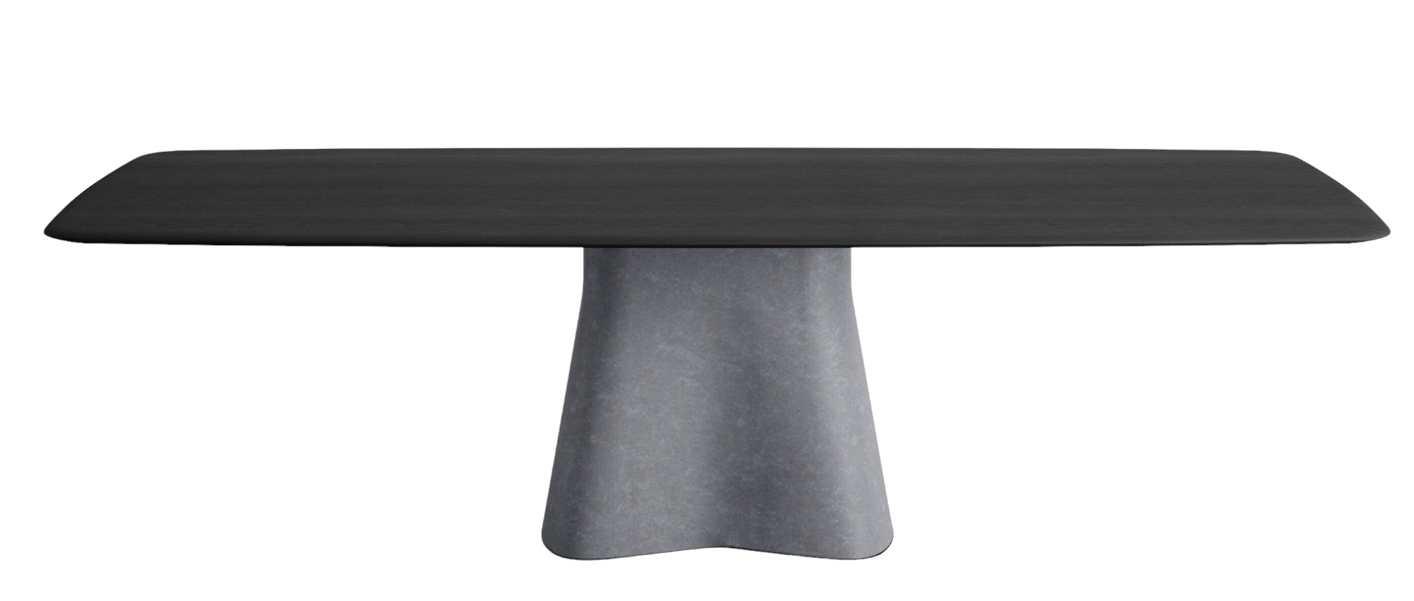 Temno Esstisch von Walter Knoll mit dunkler Tischplatte und grauem, massivem Betonsockel.