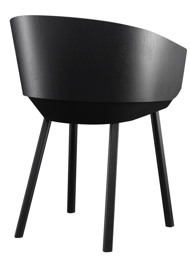 CH04 Houdini Stuhl von e15 in Schwarz, moderner Holzstuhl mit minimalistischem Design.