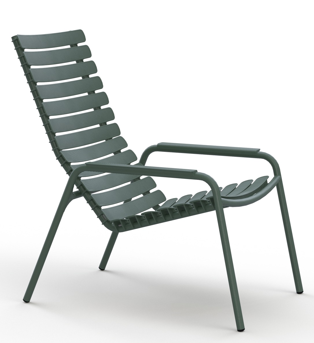 Houe Reclips Lounge Chair Outdoor Stuhl in Grün, moderner Gartenstuhl mit Armlehnen für Terrasse und Balkon.
