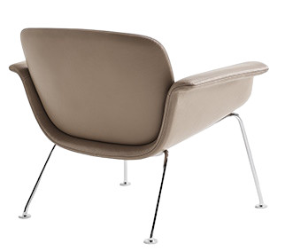 KN04 Stuhl von Knoll International, Ansicht von hinten, beiger Ledersessel mit verchromten Stahlbeinen.