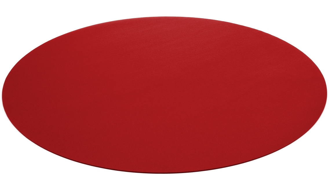 Roter, ovaler Teppich Bigdot von HEY-SIGN by BWF Group, moderner Wollfilzteppich für Wohnzimmer und Kinderzimmer.
