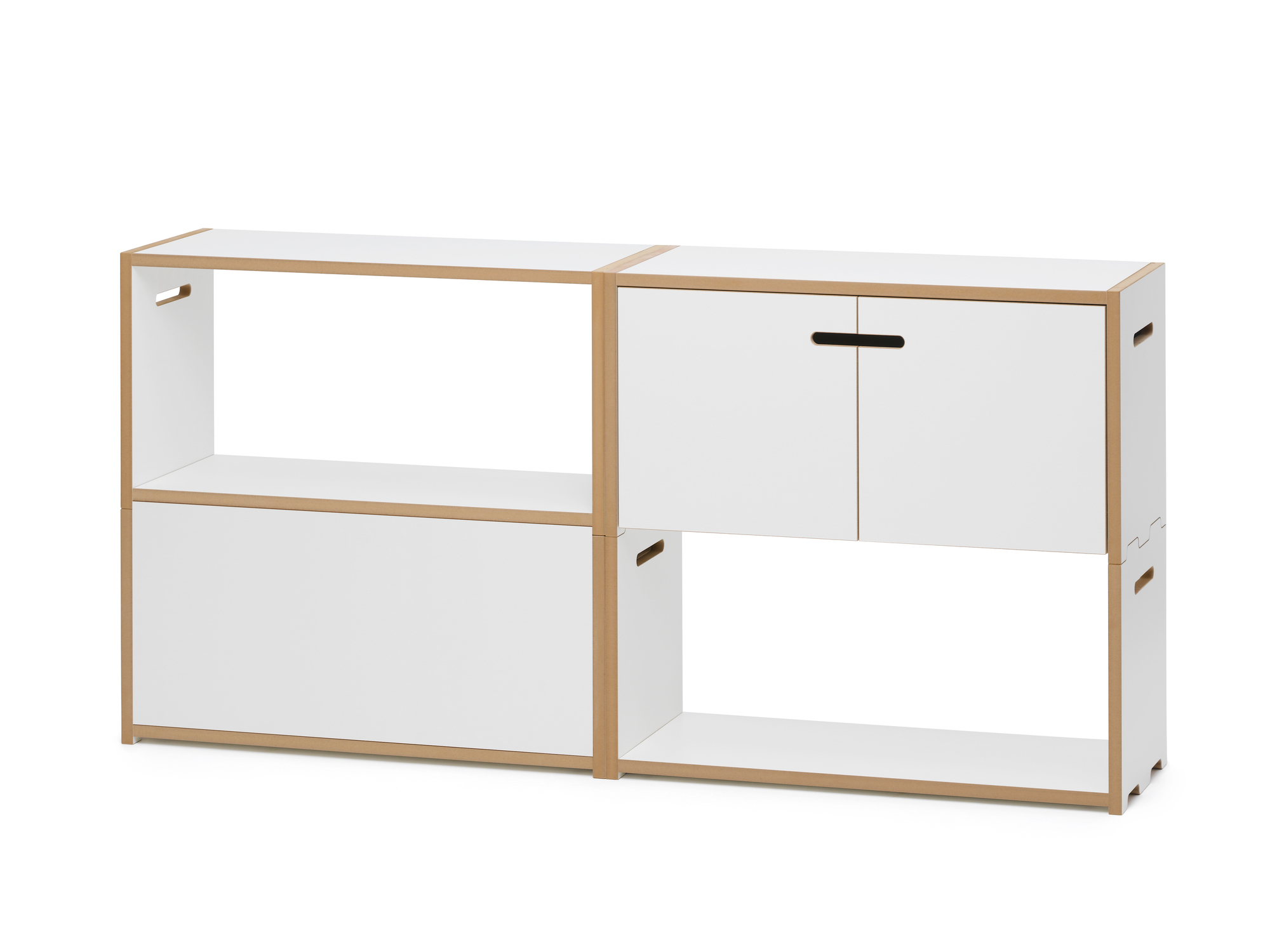 Tojo Hochstapler Regal Grundmodul mit Türen: Weißes, modulares Regalsystem für Wohnzimmer und Büro.