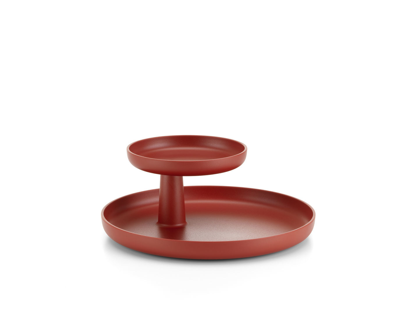 Rotes Vitra Rotary Tray Tablett mit zwei Ebenen für stilvolle Aufbewahrung und Präsentation.