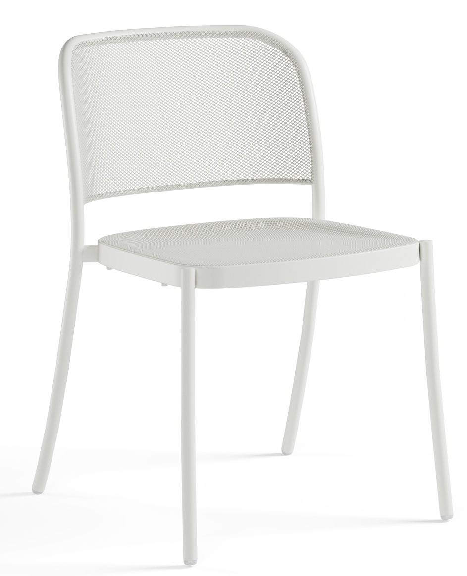 Weißer Cafè Chair Stuhl von Emu für den Außenbereich, mit filigranem Stahlgitter und minimalistischem Design.