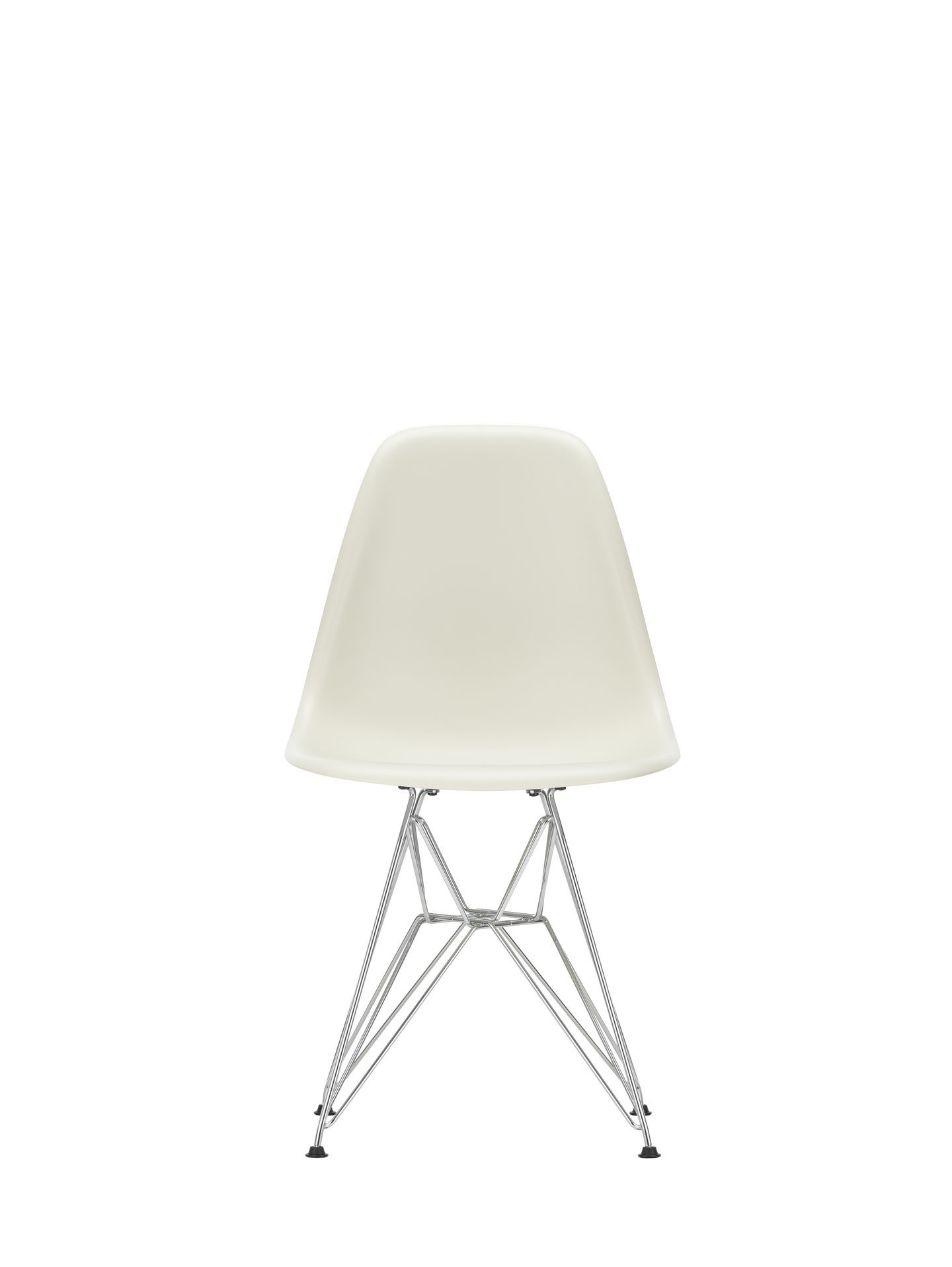 Eames Plastic Side Chair DSR, Vitra Stuhl in Zartrosa mit verchromtem Drahtgestell.